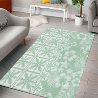 Pastel Green Kahili Quilt Hawaii Area Rug Tropical Flower Seamless Half Style