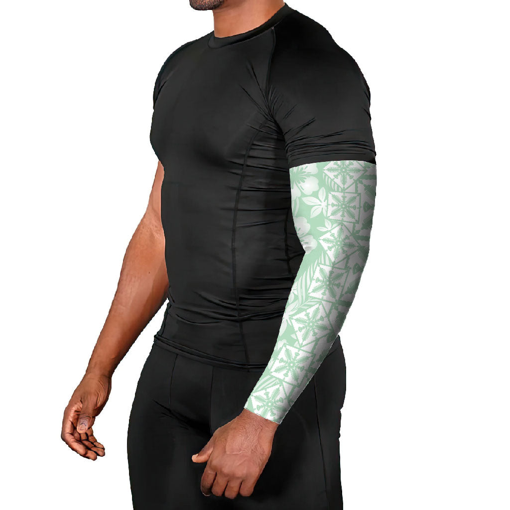 Pastel Green Kahili Quilt Hawaii Arm Sleeves Tropical Flower Seamless Half Style