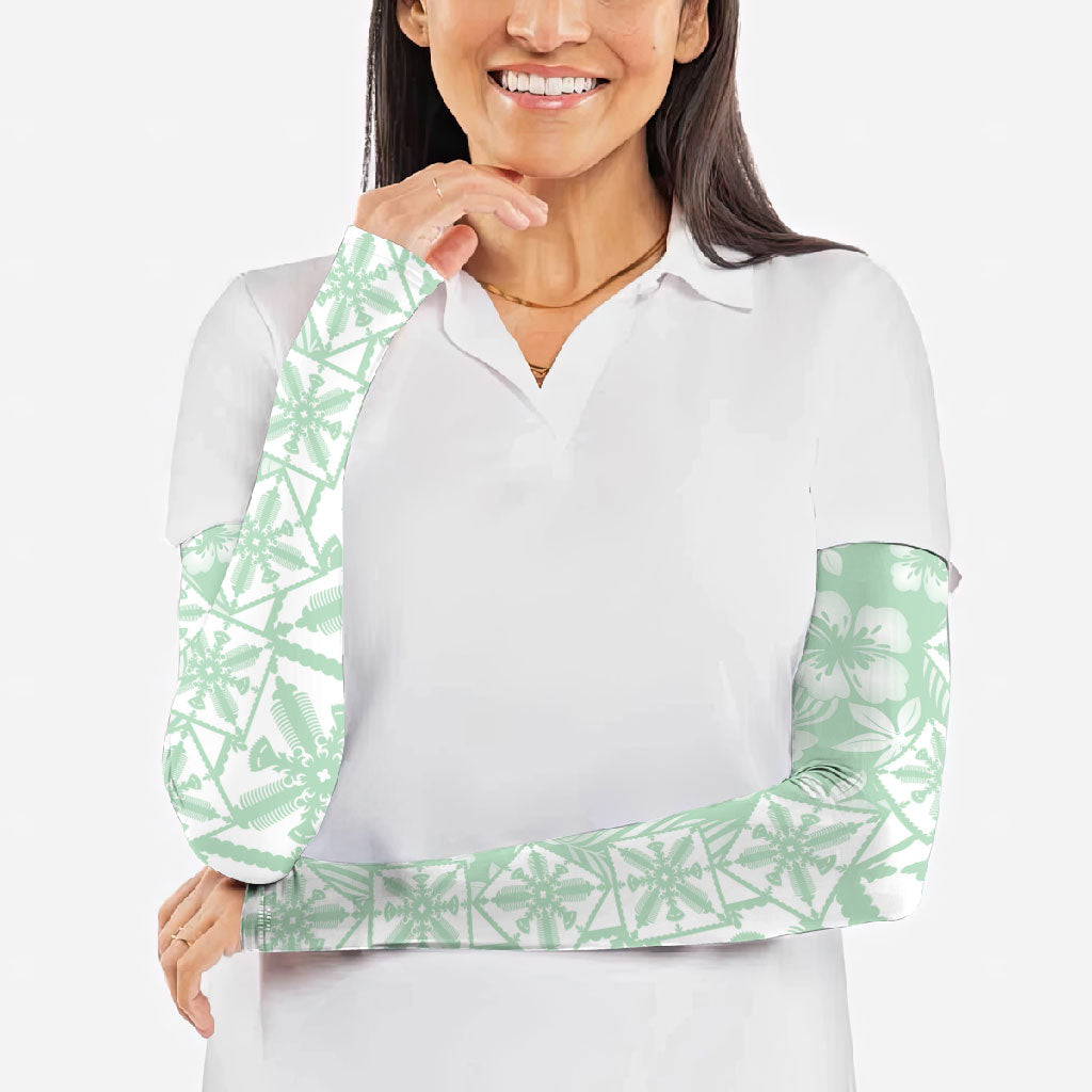 Pastel Green Kahili Quilt Hawaii Arm Sleeves Tropical Flower Seamless Half Style