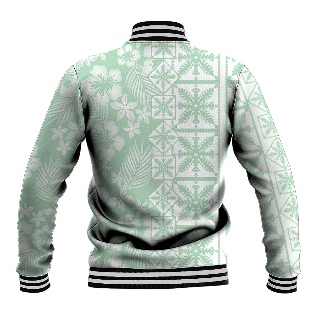Pastel Green Kahili Quilt Hawaii Baseball Jacket Tropical Flower Seamless Half Style