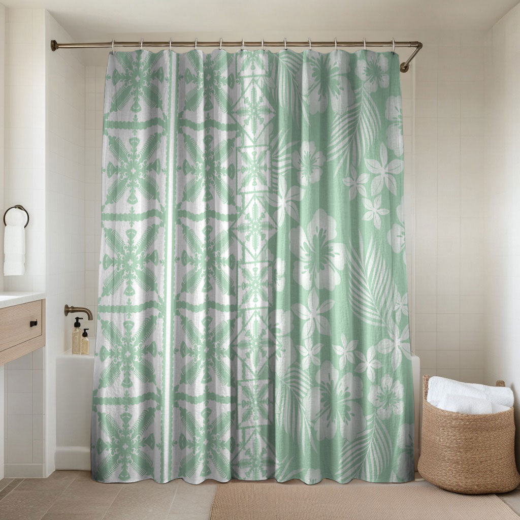 Pastel Green Kahili Quilt Hawaii Bathroom Set Tropical Flower Seamless Half Style