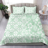 Pastel Green Kahili Quilt Hawaii Bedding Set Tropical Flower Seamless Half Style
