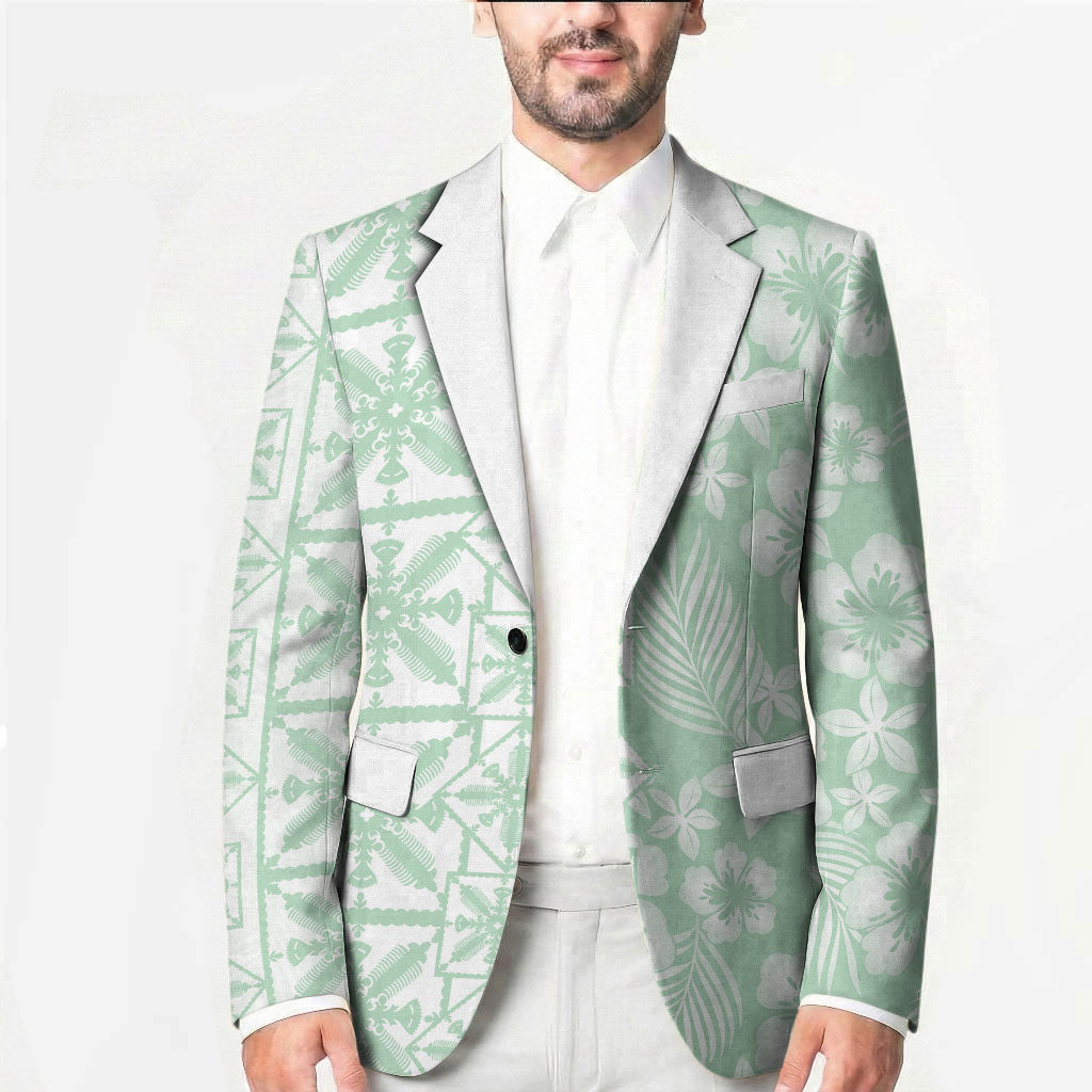 Pastel Green Kahili Quilt Hawaii Blazer Tropical Flower Seamless Half Style