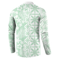 Pastel Green Kahili Quilt Hawaii Button Sweatshirt Tropical Flower Seamless Half Style