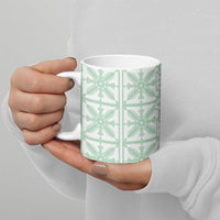 Pastel Green Kahili Quilt Hawaii Ceramic Mug Tropical Flower Seamless Half Style