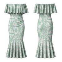 Pastel Green Kahili Quilt Hawaii Couples Matching Mermaid Dress and Hawaiian Shirt Tropical Flower Seamless Half Style LT14 - Polynesian Pride