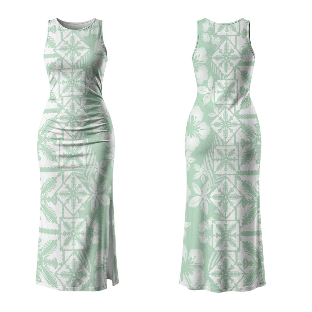 Pastel Green Kahili Quilt Hawaii Couples Matching Tank Maxi Dress and Hawaiian Shirt Tropical Flower Seamless Half Style LT14 - Polynesian Pride
