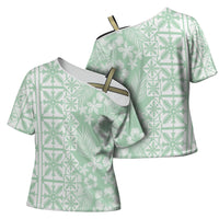 Pastel Green Kahili Quilt Hawaii Cross Shoulder Shirt Tropical Flower Seamless Half Style