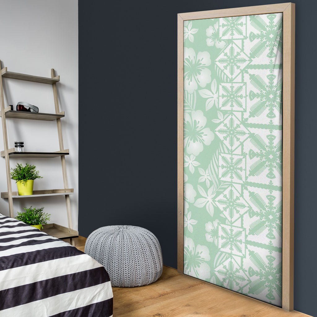 Pastel Green Kahili Quilt Hawaii Door Cover Tropical Flower Seamless Half Style