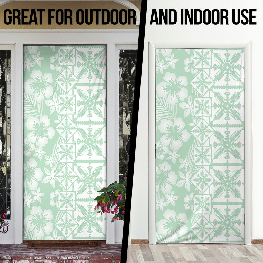 Pastel Green Kahili Quilt Hawaii Door Cover Tropical Flower Seamless Half Style