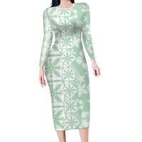 Pastel Green Kahili Quilt Hawaii Family Matching Long Sleeve Bodycon Dress and Hawaiian Shirt Tropical Flower Seamless Half Style