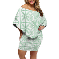 Pastel Green Kahili Quilt Hawaii Family Matching Off Shoulder Short Dress and Hawaiian Shirt Tropical Flower Seamless Half Style