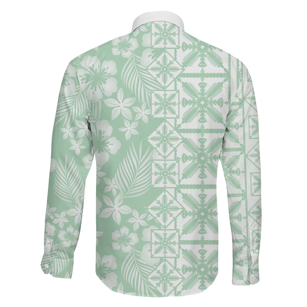 Pastel Green Kahili Quilt Hawaii Family Matching Short Sleeve Bodycon Dress and Hawaiian Shirt Tropical Flower Seamless Half Style