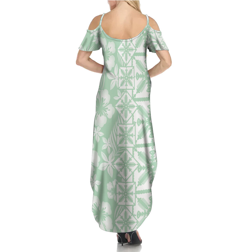 Pastel Green Kahili Quilt Hawaii Family Matching Summer Maxi Dress and Hawaiian Shirt Tropical Flower Seamless Half Style