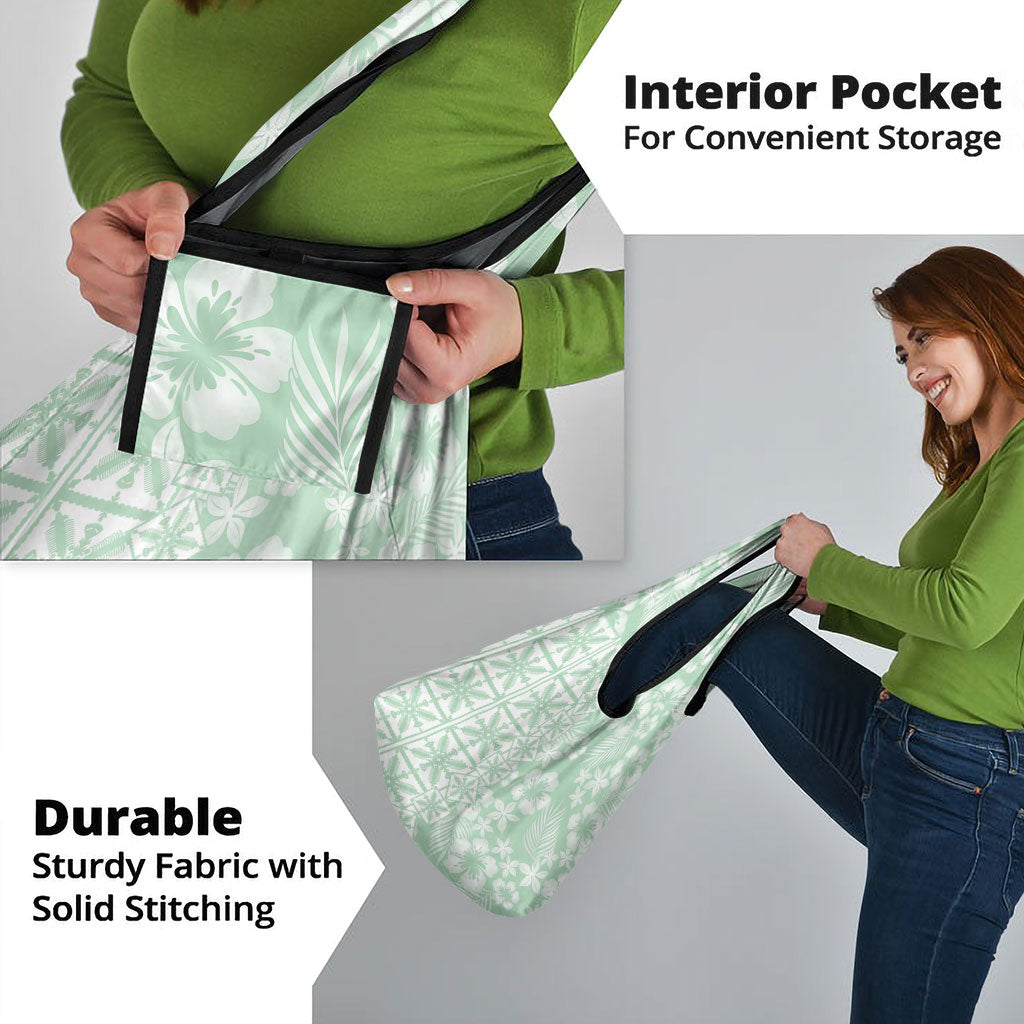 Pastel Green Kahili Quilt Hawaii Grocery Bag Tropical Flower Seamless Half Style