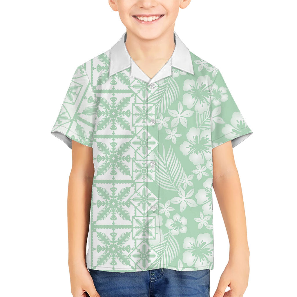 Pastel Green Kahili Quilt Hawaii Hawaiian Shirt Tropical Flower Seamless Half Style