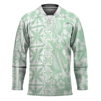 Pastel Green Kahili Quilt Hawaii Hockey Jersey Tropical Flower Seamless Half Style