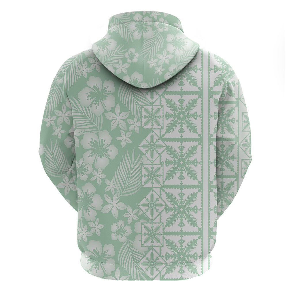 Pastel Green Kahili Quilt Hawaii Hoodie Tropical Flower Seamless Half Style