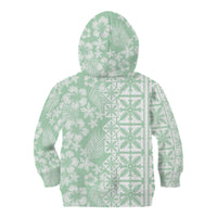 Pastel Green Kahili Quilt Hawaii Kid Hoodie Tropical Flower Seamless Half Style