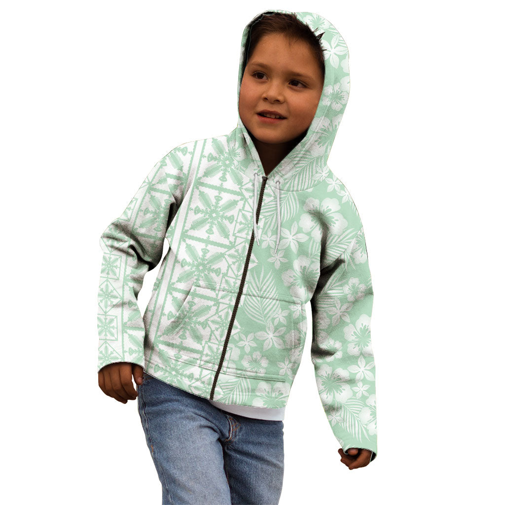 Pastel Green Kahili Quilt Hawaii Kid Hoodie Tropical Flower Seamless Half Style