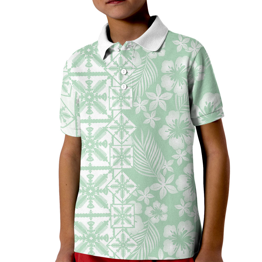 Pastel Green Kahili Quilt Hawaii Kid Polo Shirt Tropical Flower Seamless Half Style