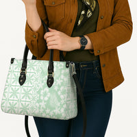Pastel Green Kahili Quilt Hawaii Leather Bag Tropical Flower Seamless Half Style