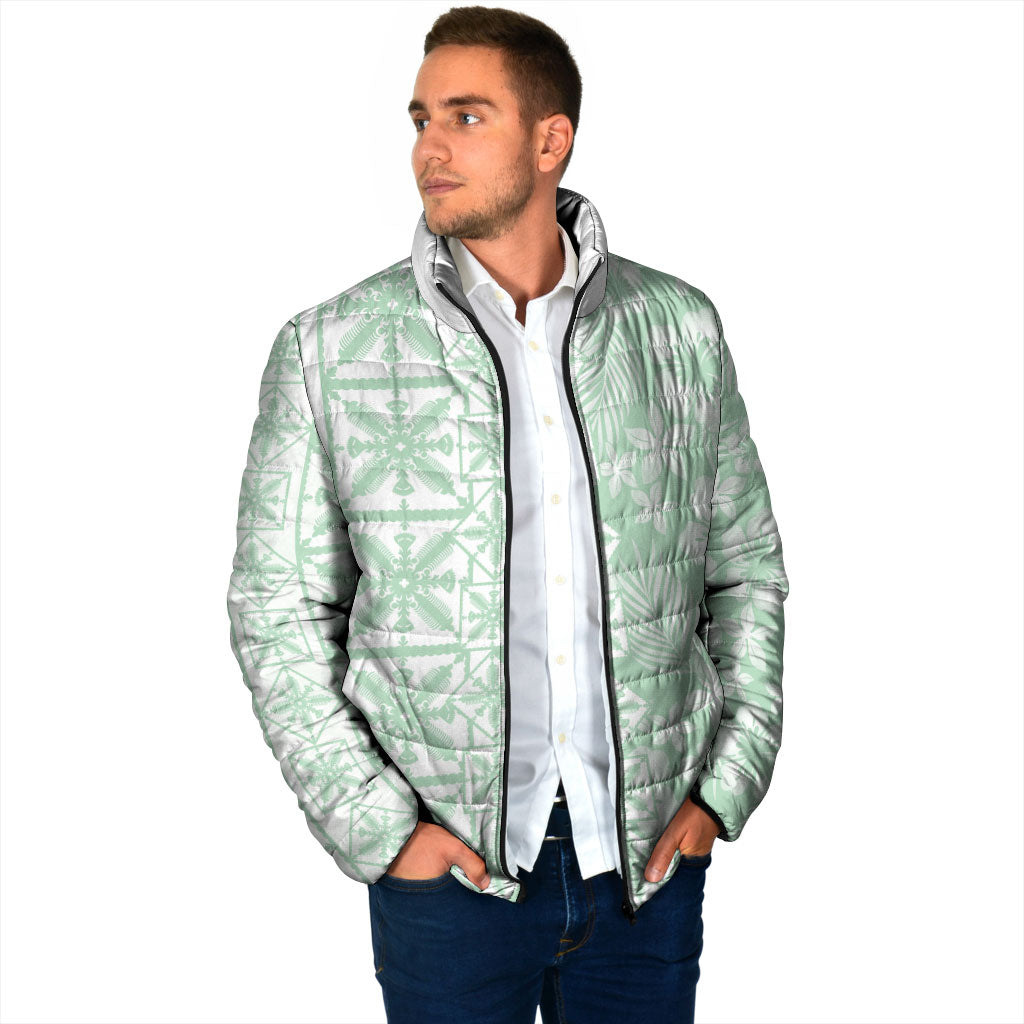 Pastel Green Kahili Quilt Hawaii Padded Jacket Tropical Flower Seamless Half Style