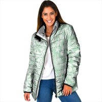 Pastel Green Kahili Quilt Hawaii Padded Jacket Tropical Flower Seamless Half Style
