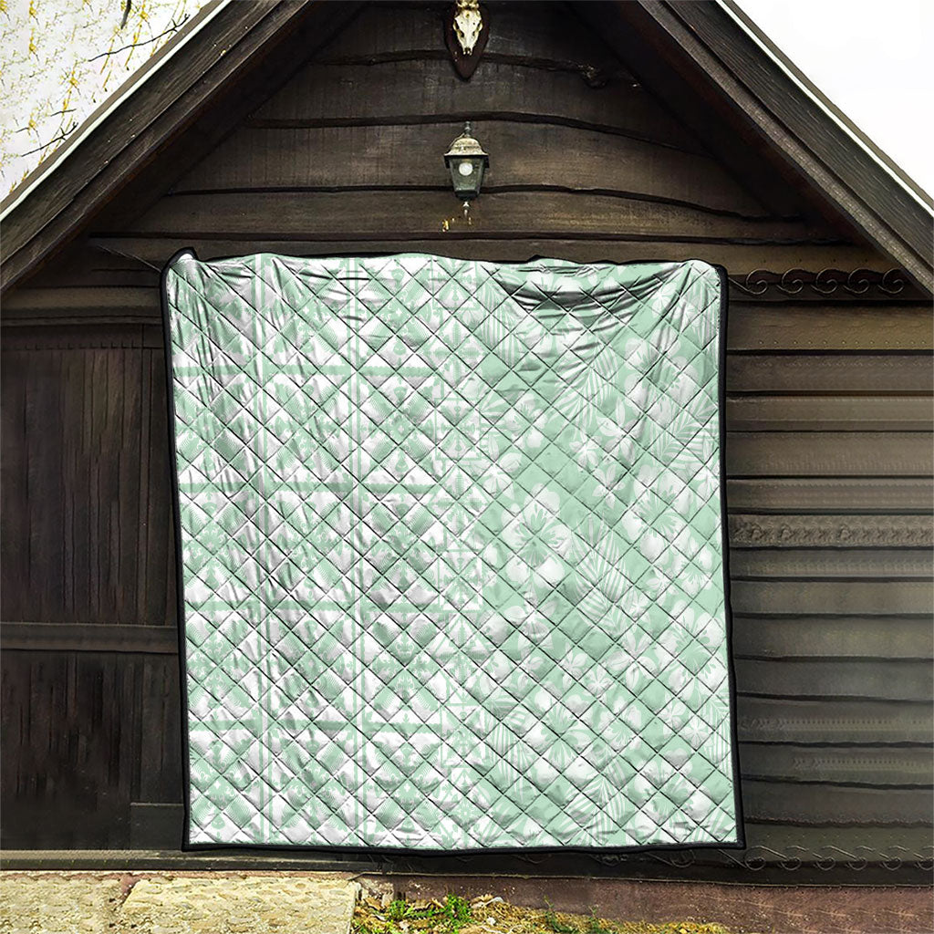 Pastel Green Kahili Quilt Hawaii Quilt Tropical Flower Seamless Half Style