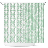 Pastel Green Kahili Quilt Hawaii Shower Curtain Tropical Flower Seamless Half Style