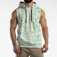 Pastel Green Kahili Quilt Hawaii Sleeveless Hoodie Tropical Flower Seamless Half Style