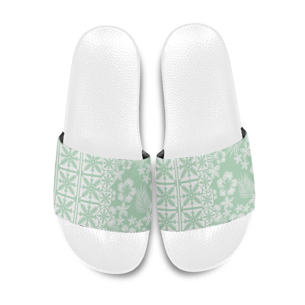 Pastel Green Kahili Quilt Hawaii Slide Sandals Tropical Flower Seamless Half Style