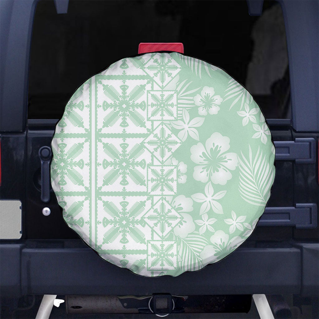 Pastel Green Kahili Quilt Hawaii Spare Tire Cover Tropical Flower Seamless Half Style