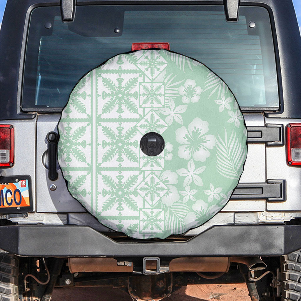 Pastel Green Kahili Quilt Hawaii Spare Tire Cover Tropical Flower Seamless Half Style