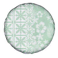 Pastel Green Kahili Quilt Hawaii Spare Tire Cover Tropical Flower Seamless Half Style