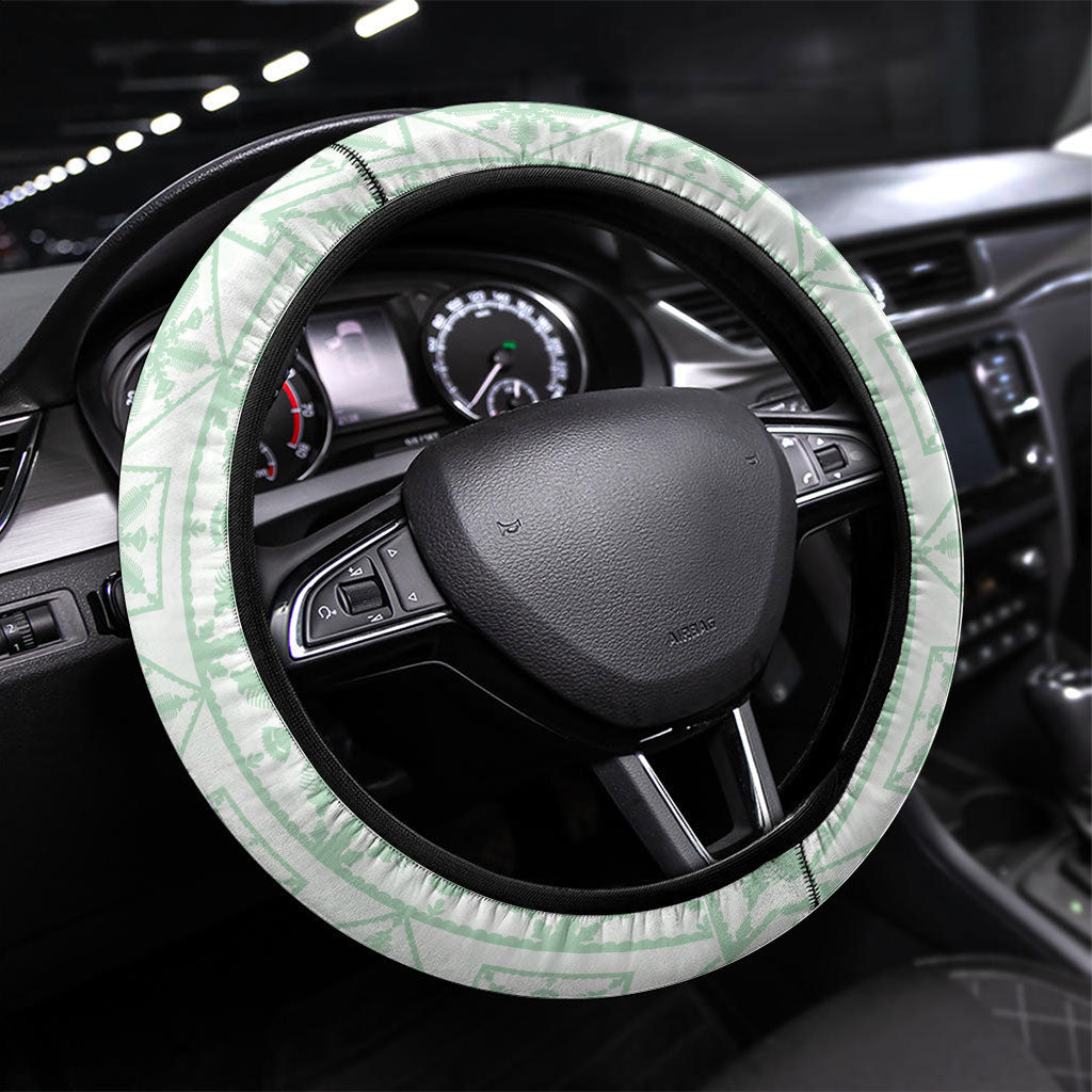 Pastel Green Kahili Quilt Hawaii Steering Wheel Cover Tropical Flower Seamless Half Style