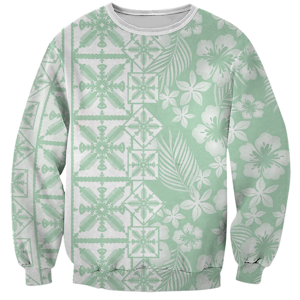 Pastel Green Kahili Quilt Hawaii Sweatshirt Tropical Flower Seamless Half Style
