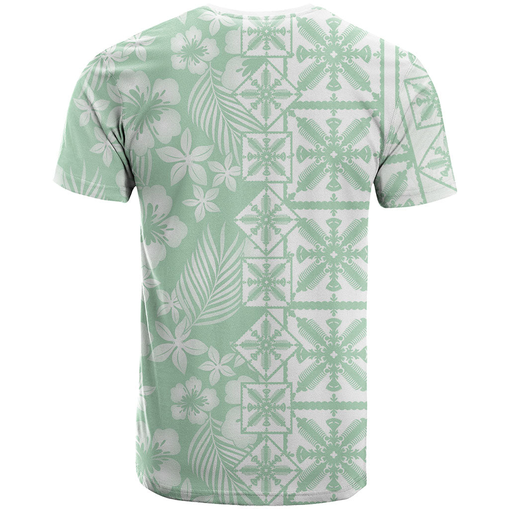 Pastel Green Kahili Quilt Hawaii T Shirt Tropical Flower Seamless Half Style