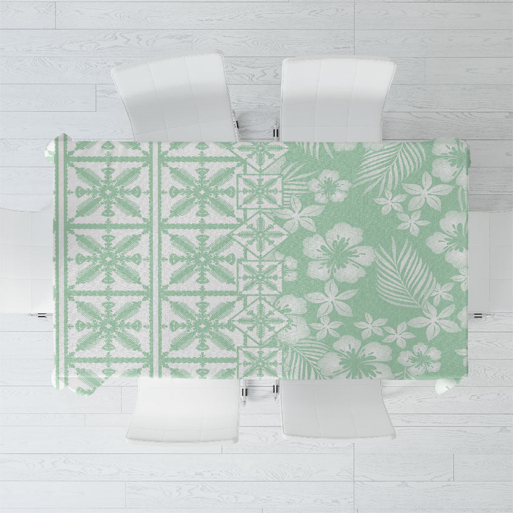 Pastel Green Kahili Quilt Hawaii Tablecloth Tropical Flower Seamless Half Style