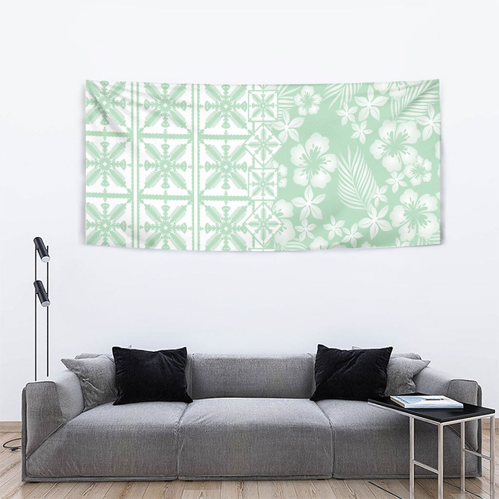 Pastel Green Kahili Quilt Hawaii Tapestry Tropical Flower Seamless Half Style