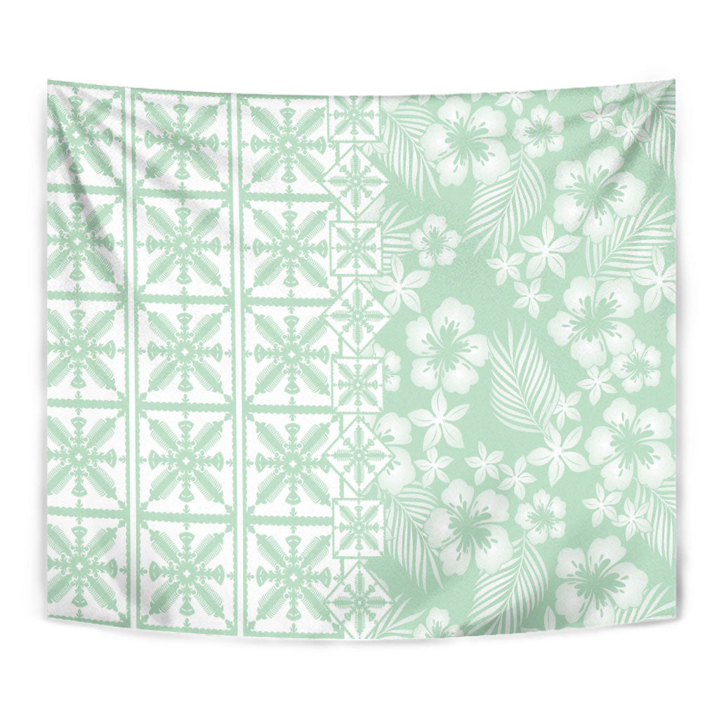 Pastel Green Kahili Quilt Hawaii Tapestry Tropical Flower Seamless Half Style