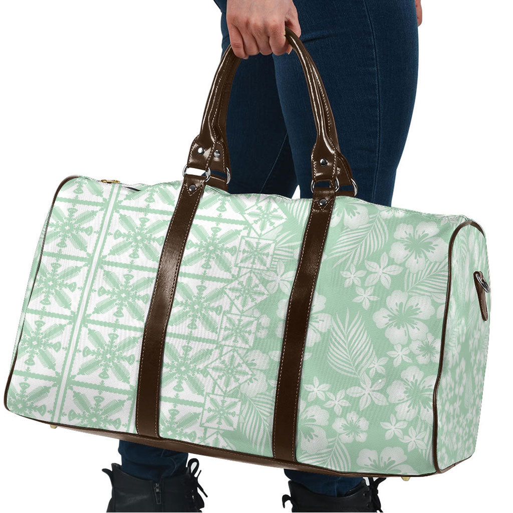 Pastel Green Kahili Quilt Hawaii Travel Bag Tropical Flower Seamless Half Style