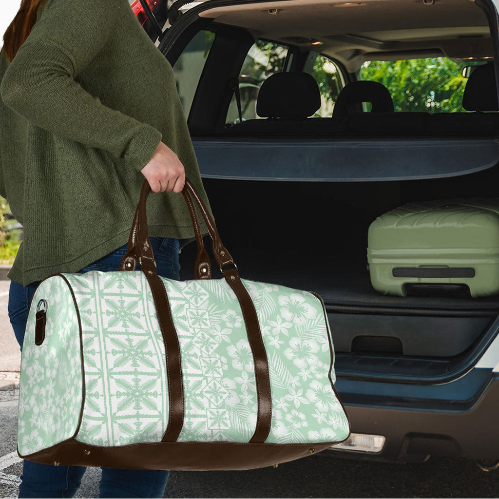 Pastel Green Kahili Quilt Hawaii Travel Bag Tropical Flower Seamless Half Style