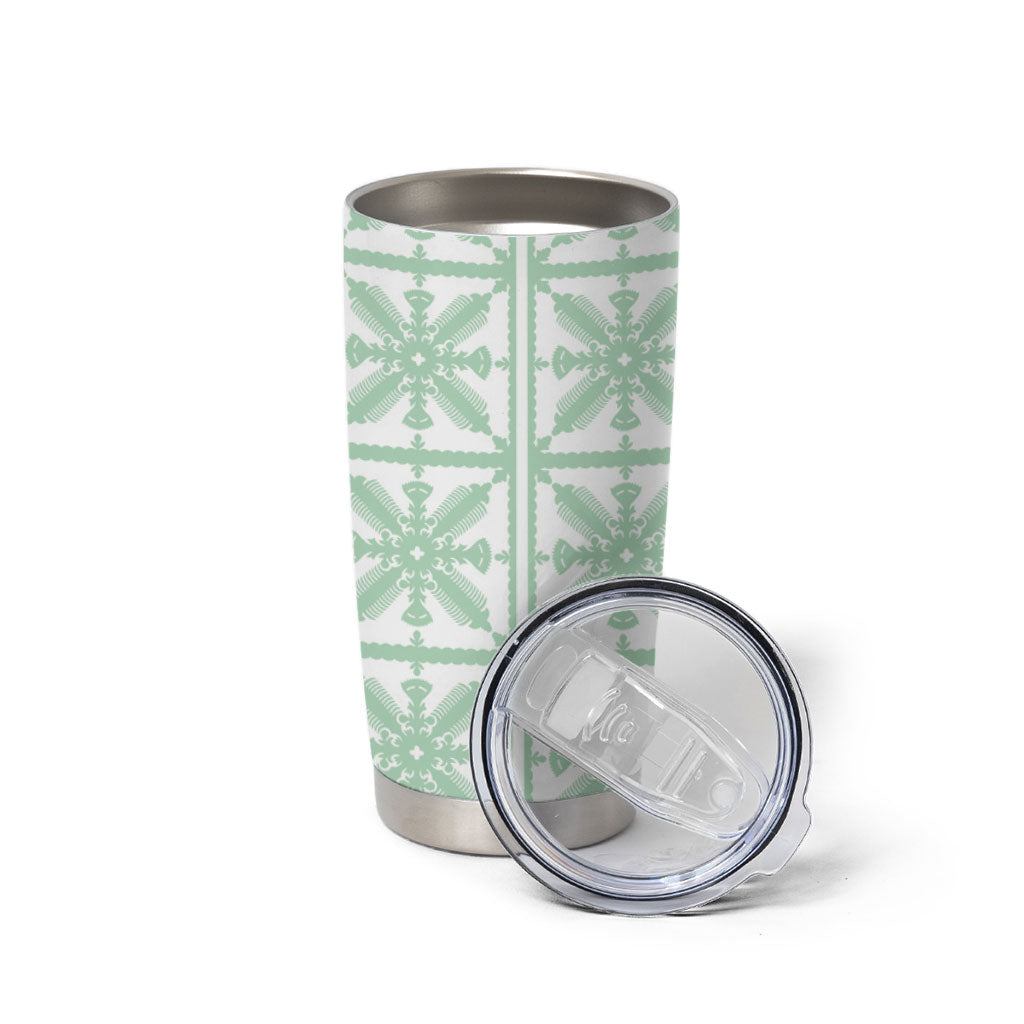 Pastel Green Kahili Quilt Hawaii Tumbler Cup Tropical Flower Seamless Half Style
