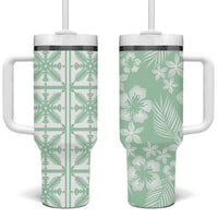 Pastel Green Kahili Quilt Hawaii Tumbler With Handle Tropical Flower Seamless Half Style