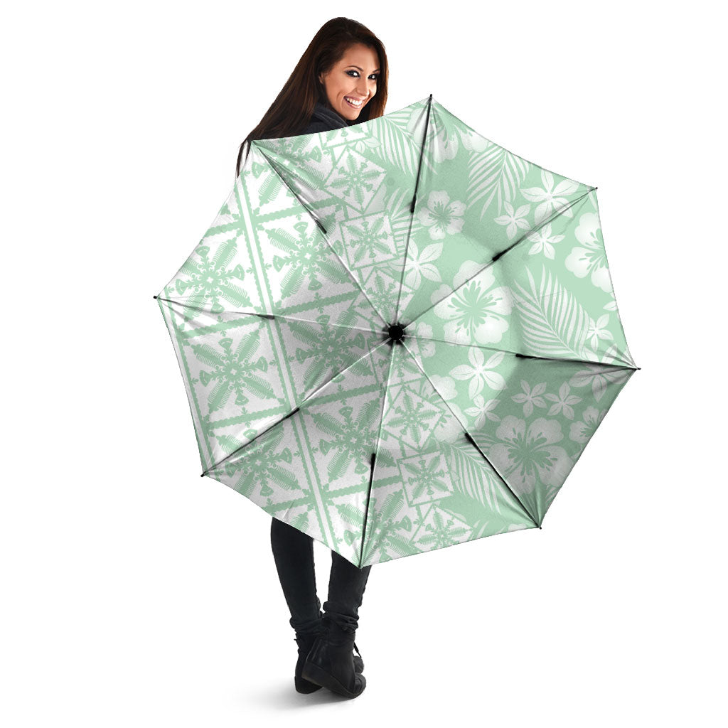 Pastel Green Kahili Quilt Hawaii Umbrella Tropical Flower Seamless Half Style