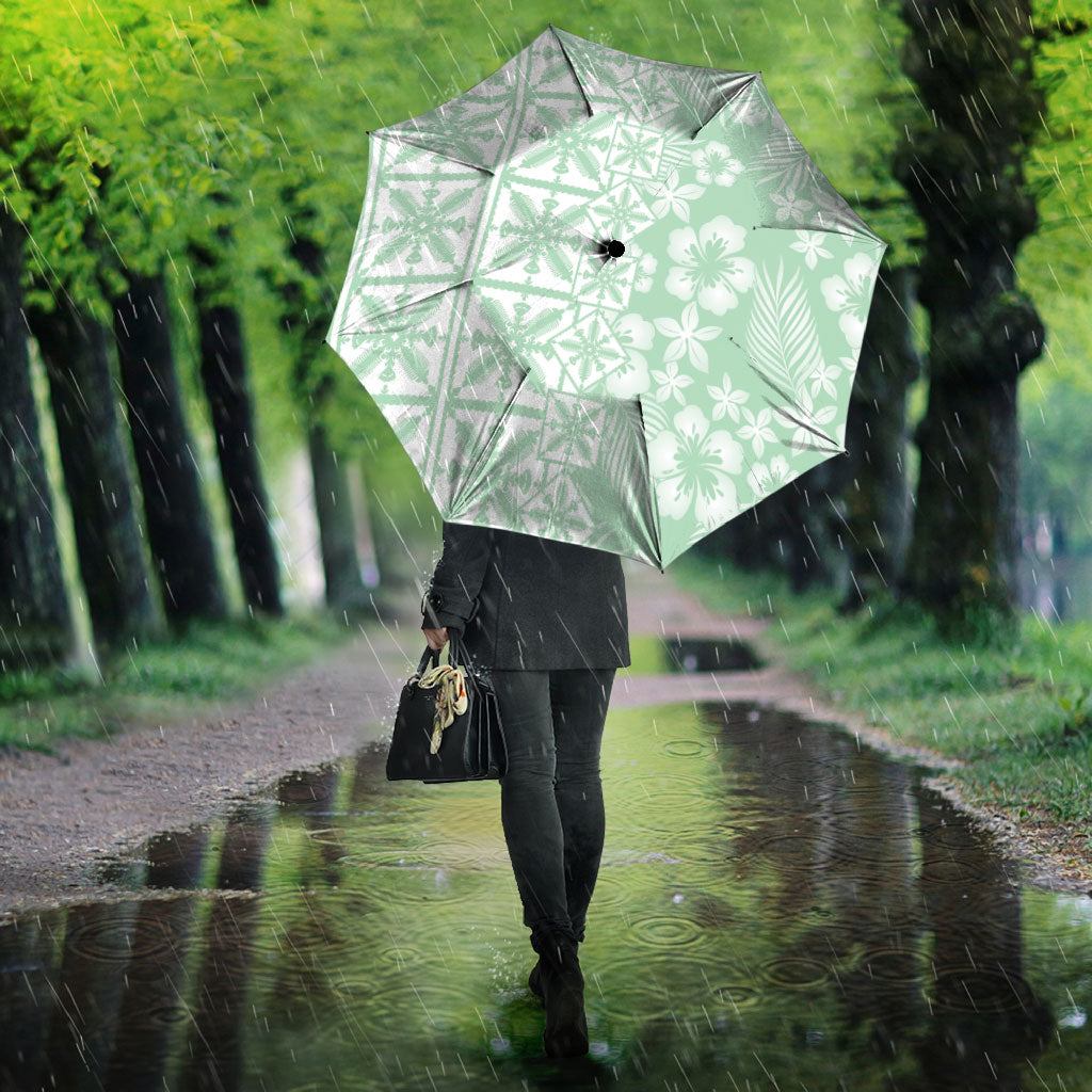 Pastel Green Kahili Quilt Hawaii Umbrella Tropical Flower Seamless Half Style