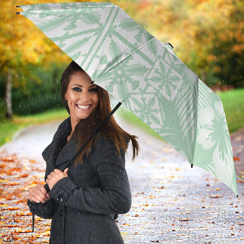 Pastel Green Kahili Quilt Hawaii Umbrella Tropical Flower Seamless Half Style