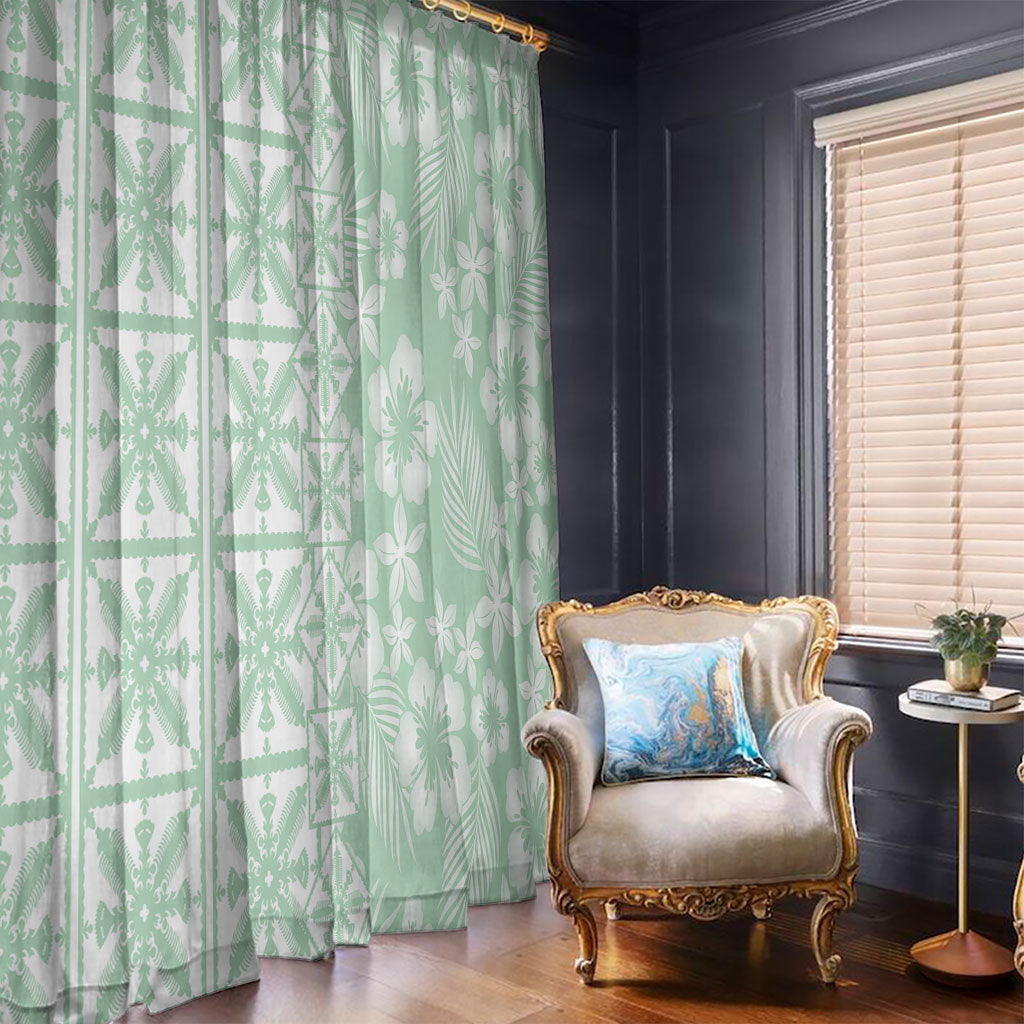 Pastel Green Kahili Quilt Hawaii Window Curtain Tropical Flower Seamless Half Style