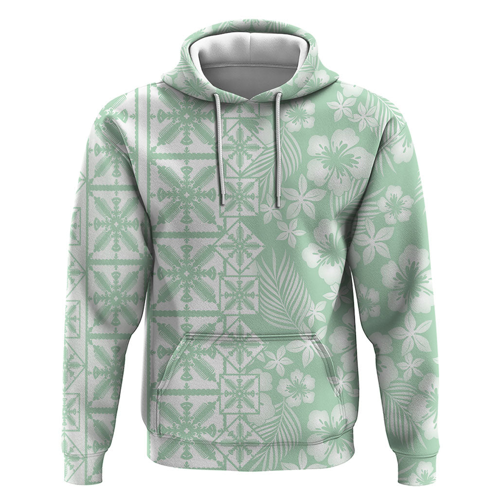 Pastel Green Kahili Quilt Hawaii Zip Hoodie Tropical Flower Seamless Half Style
